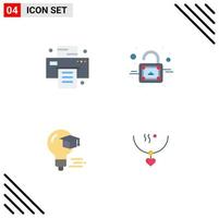 4 iconos planos universales establecidos para aplicaciones web y móviles bulbo de bloqueo de graduación de oficina amor elementos de diseño vectorial editables vector