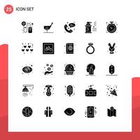 Group of 25 Modern Solid Glyphs Set for muscle clock web tools car Editable Vector Design Elements