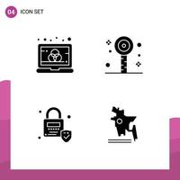 User Interface Pack of 4 Basic Solid Glyphs of color locked screen party map Editable Vector Design Elements