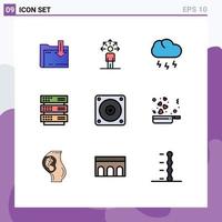 Stock Vector Icon Pack of 9 Line Signs and Symbols for fan network cloud storage server Editable Vector Design Elements