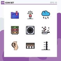 Stock Vector Icon Pack of 9 Line Signs and Symbols for fan network cloud storage server Editable Vector Design Elements