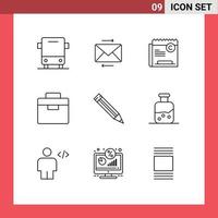 Mobile Interface Outline Set of 9 Pictograms of education lunchbox copy equipment file Editable Vector Design Elements