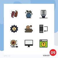 9 Universal Filledline Flat Colors Set for Web and Mobile Applications money budget lamp food cap Editable Vector Design Elements
