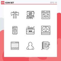 Pack of 9 Modern Outlines Signs and Symbols for Web Print Media such as selection all error technology cell Editable Vector Design Elements