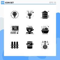 Set of 9 Vector Solid Glyphs on Grid for management devices light todo tasks Editable Vector Design Elements