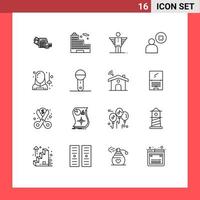 User Interface Pack of 16 Basic Outlines of avatar user business profile cross Editable Vector Design Elements