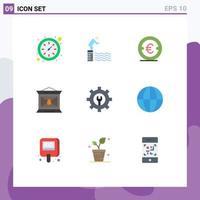 User Interface Pack of 9 Basic Flat Colors of gear lantern coin lamp money Editable Vector Design Elements