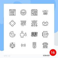 Set of 16 Modern UI Icons Symbols Signs for infancy baby rattle design safety jacket Editable Vector Design Elements