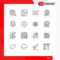 User Interface Pack of 16 Basic Outlines of learn science man globe heart Editable Vector Design Elements