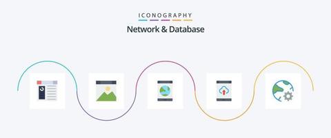 Paquete de 5 iconos planos de red y base de datos que incluye Internet. conectar. en línea. subir. teléfono inteligente vector