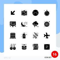 Group of 16 Modern Solid Glyphs Set for billboard ad greatness summer compass Editable Vector Design Elements