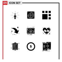 Set of 9 Modern UI Icons Symbols Signs for computer down right fan share layout Editable Vector Design Elements