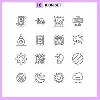 Set of 16 Modern UI Icons Symbols Signs for christmas typing shuttle type keyboard Editable Vector Design Elements