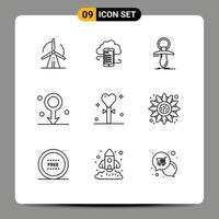 Group of 9 Modern Outlines Set for male noob information nipple dummy Editable Vector Design Elements