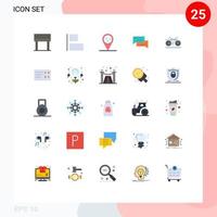 grupo de 25 signos y símbolos de colores planos para el movimiento del habla clima comunicación social elementos de diseño de vectores editables