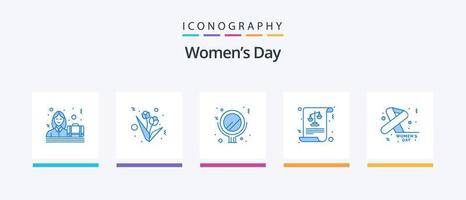 Womens Day Blue 5 Icon Pack Including day. breast cancer. makeup. awareness. justice. Creative Icons Design vector