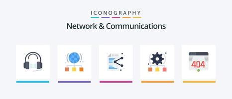 Network And Communications Flat 5 Icon Pack Including cogwheel. setting. network. online. document. Creative Icons Design vector