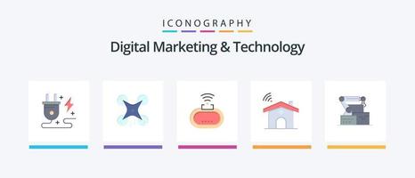 Digital Marketing And Technology Flat 5 Icon Pack Including robotic. house. device. signal. wifi. Creative Icons Design vector