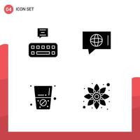 Universal Icon Symbols Group of 4 Modern Solid Glyphs of keyboard drink chat service flower Editable Vector Design Elements