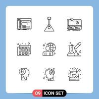 Set of 9 Vector Outlines on Grid for user mockup design music website fundraising Editable Vector Design Elements