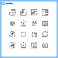 Mobile Interface Outline Set of 16 Pictograms of order web designing digital browser Editable Vector Design Elements