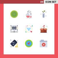 Modern Set of 9 Flat Colors and symbols such as heart server test network science Editable Vector Design Elements