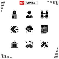 Modern Set of 9 Solid Glyphs and symbols such as arrow data binoculars cloud fast forward Editable Vector Design Elements