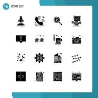 Mobile Interface Solid Glyph Set of 16 Pictograms of online internet yen gaming find Editable Vector Design Elements