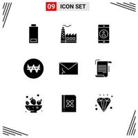 9 User Interface Solid Glyph Pack of modern Signs and Symbols of security infected mobile alert currency Editable Vector Design Elements