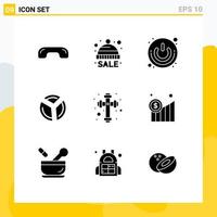 Mobile Interface Solid Glyph Set of 9 Pictograms of analytics graph sale chart shutdown Editable Vector Design Elements