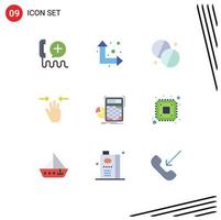 Flat Color Pack of 9 Universal Symbols of calculation three fingers antibiotics mobile gestures Editable Vector Design Elements