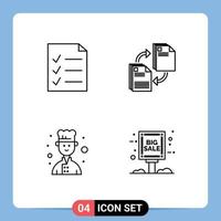 4 colores planos de línea de llenado de vectores temáticos y símbolos editables del chef de documentos que comparten elementos de diseño de vectores editables del tablero de documentos