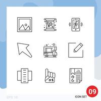 Group of 9 Outlines Signs and Symbols for camping left invite arrow internet of things Editable Vector Design Elements
