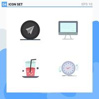 Mobile Interface Flat Icon Set of 4 Pictograms of airplane beverage paper streaming food Editable Vector Design Elements