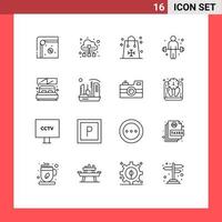 Modern Set of 16 Outlines Pictograph of weightlifting exercise cloud dumbbell holidays Editable Vector Design Elements