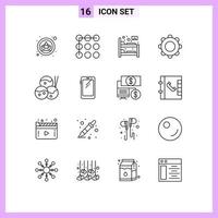 User Interface Pack of 16 Basic Outlines of japanese navigation bunk mobile basic Editable Vector Design Elements