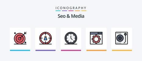 Seo and Media Line Filled 5 Icon Pack Including search. optimization. targeting. media. web. Creative Icons Design vector