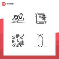 Pack of 4 Modern Filledline Flat Colors Signs and Symbols for Web Print Media such as student timer couple globe hobby Editable Vector Design Elements