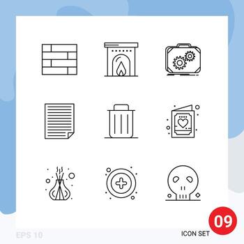Outline Pack of 9 Universal Symbols of garbage report production paper homework Editable Vector Design Elements