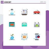 Pack of 9 creative Flat Colors of briefcase timetable car schedule event Editable Vector Design Elements