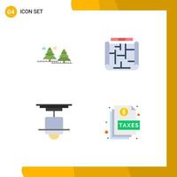 4 iconos planos universales establecidos para aplicaciones web y móviles bosque decoración árbol plano interior elementos de diseño vectorial editables vector