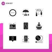 9 Thematic Vector Solid Glyphs and Editable Symbols of hardware mobile fitness buy sound frequency Editable Vector Design Elements