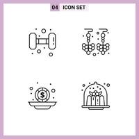 Pack of 4 creative Filledline Flat Colors of fitness money weight jewelry brownie Editable Vector Design Elements