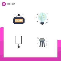 Pack of 4 Modern Flat Icons Signs and Symbols for Web Print Media such as fitness tuning fork tag bulb night Editable Vector Design Elements
