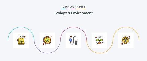 La línea de ecología y medio ambiente llenó el paquete de iconos planos 5 que incluye la radiación. brote. industria. ciencia. naturaleza vector