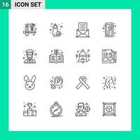 Stock Vector Icon Pack of 16 Line Signs and Symbols for lady female envelope camping location Editable Vector Design Elements