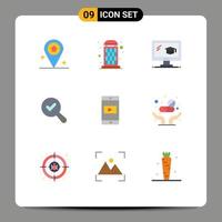 Group of 9 Modern Flat Colors Set for medicine mobile application cap mobile view Editable Vector Design Elements