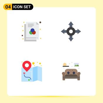 Modern Set of 4 Flat Icons and symbols such as file furniture color location living Editable Vector Design Elements