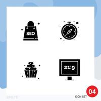 4 Creative Icons Modern Signs and Symbols of complex food seo package timer sweets Editable Vector Design Elements