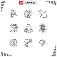 9 Universal Outline Signs Symbols of education bag down web protection Editable Vector Design Elements